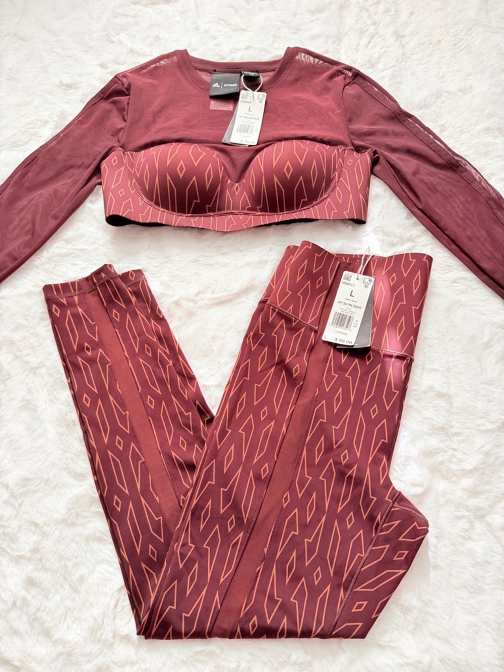 NWT Adidas x Ivy Park Monogram Crop Top & Sheer Panel Tights, L - Picture 2 of 6